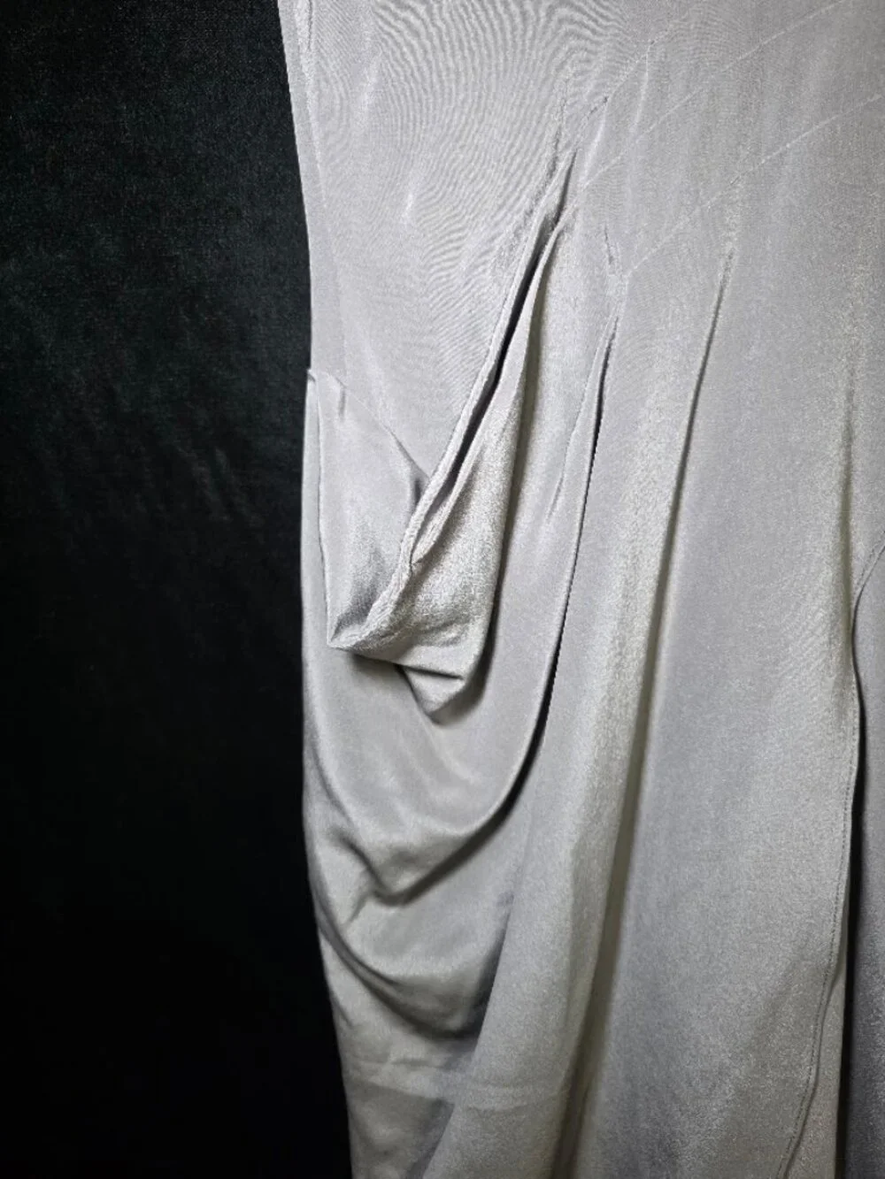 Miguelina 100% Silk Draped Dress in Silvery Gray S